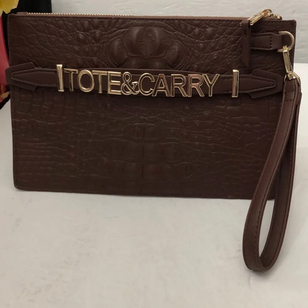 TOTE& CARRY BROWN APOLLO CLUTCH BAG WOMENS SIZE L